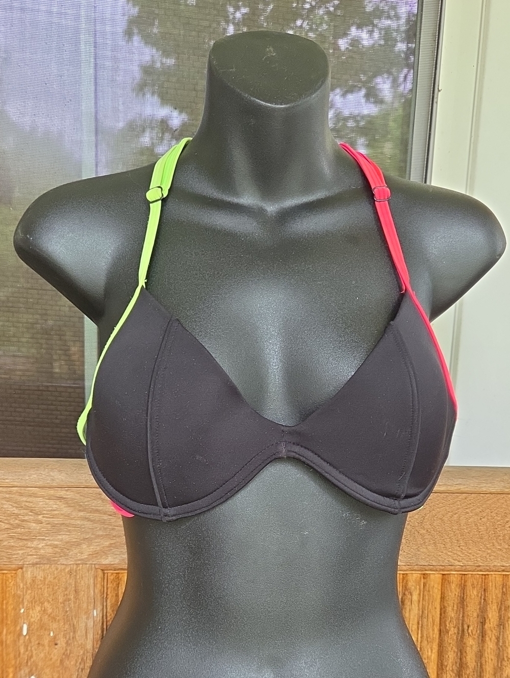Victoria's Secret, Black with Neon Pink & Neon Green Straps.Top Only!
